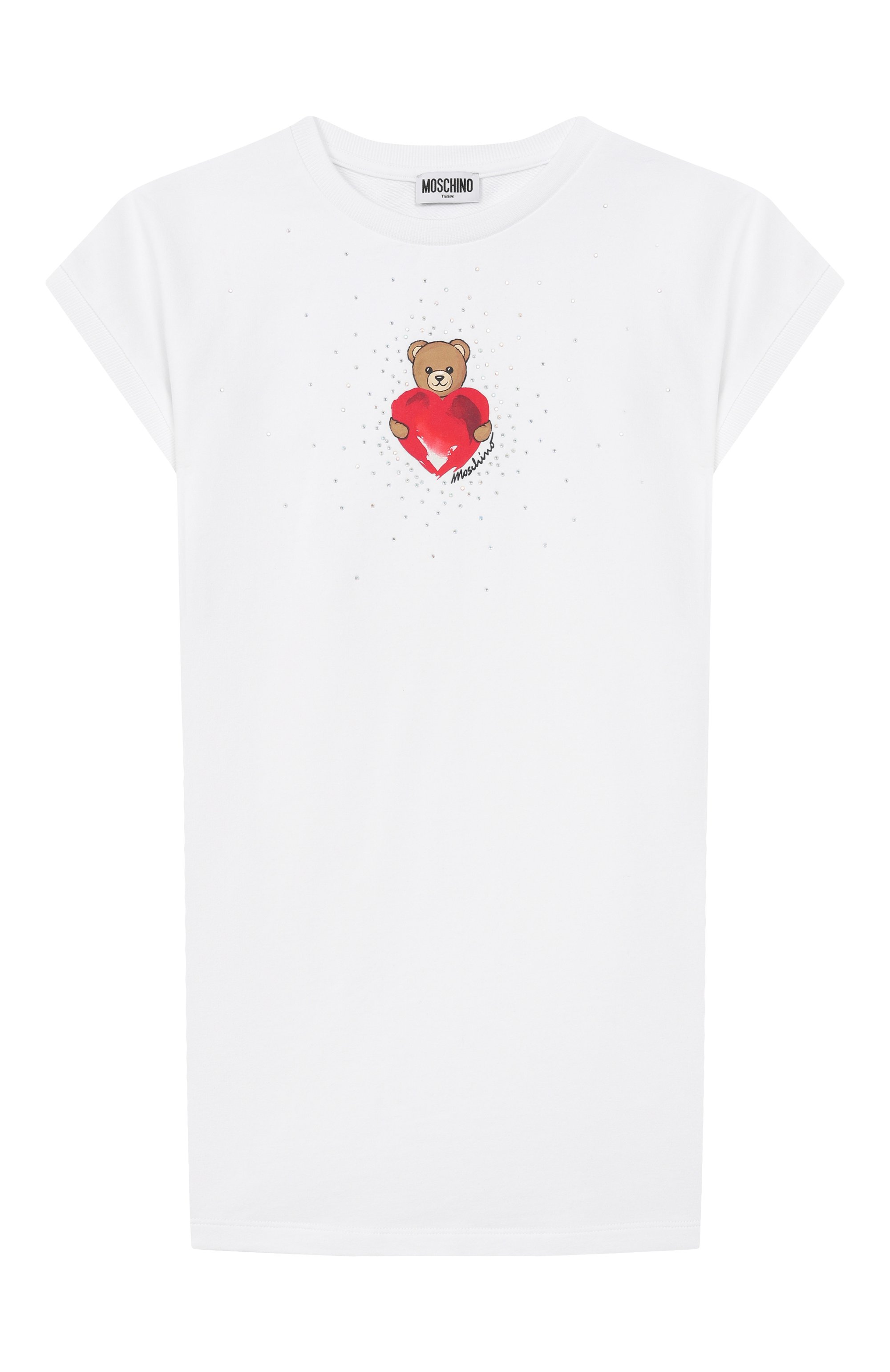 Хлопковое платье MOSCHINO белого цвета по цене 16450 руб., арт. HAV0EA/LDA25, фото 1 Хлопковое платье MOSCHINO, арт. HAV0EA/LDA25, фото 1