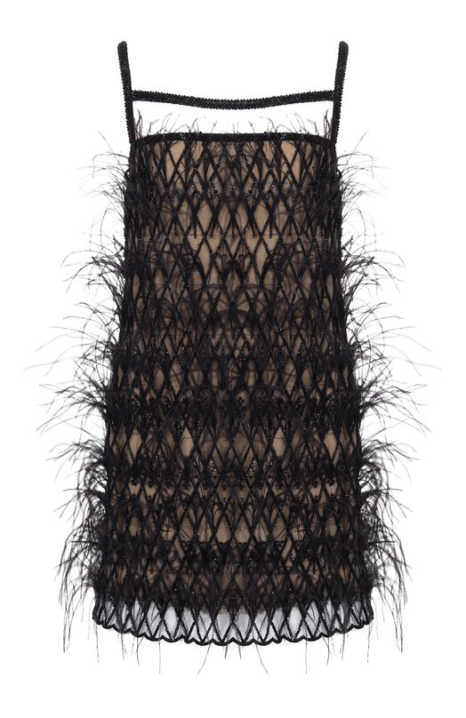 Шелковое платье с отделкой перьями Giulia Gurman D07 Чёрный D07