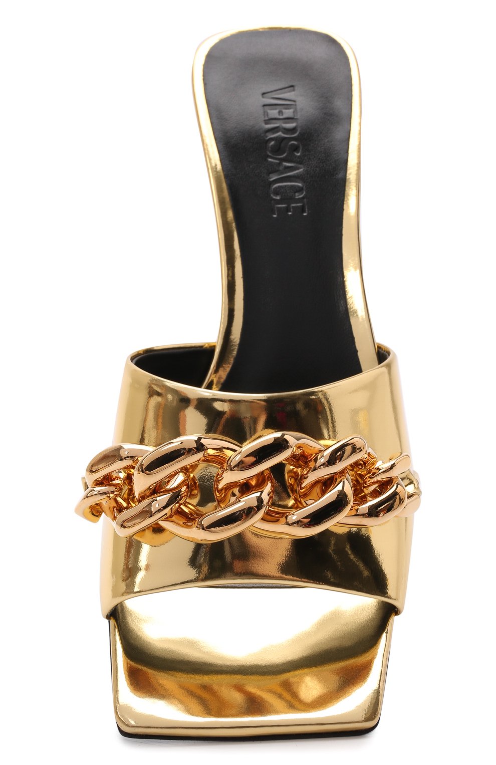 Кожаные мюли medusa chain VERSACE золотого цвета по цене 104000 руб., арт. DST563H/DNA32, фото 6 Кожаные мюли medusa chain VERSACE, арт. DST563H/DNA32, фото 6