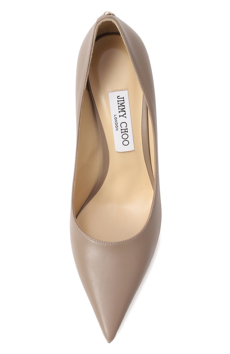 Женские кожаные туфли love 85 JIMMY CHOO темно-бежевого цвета, арт. L0VE 85/ZNU | Фото 6 (Драгоценные камни: Проставлено; Материал сплава: Проставлено; Подошва: Плоская; Материал внутренний: Натуральная кожа; Каблук высота: Высокий; Каблук тип: Шпилька; Материал внешний: Натуральная кожа)