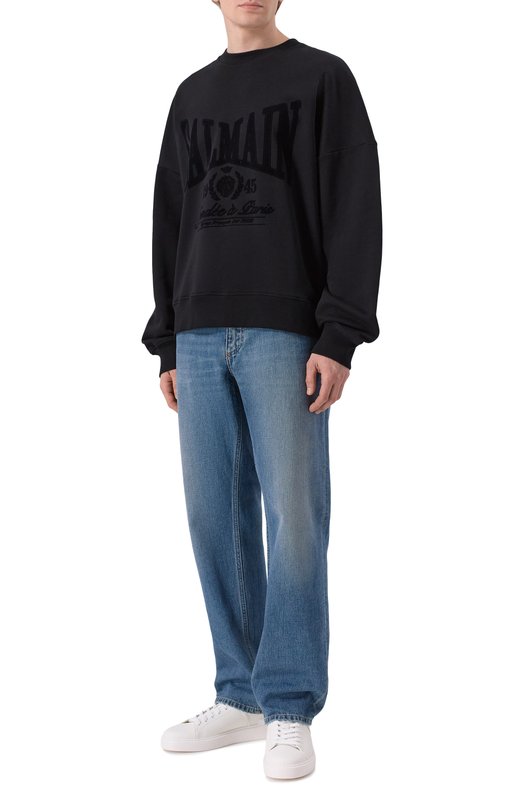 Хлопковый свитшот Balmain GH1JS191/GF46 Чёрный  GH1JS191/GF46 Фото 2