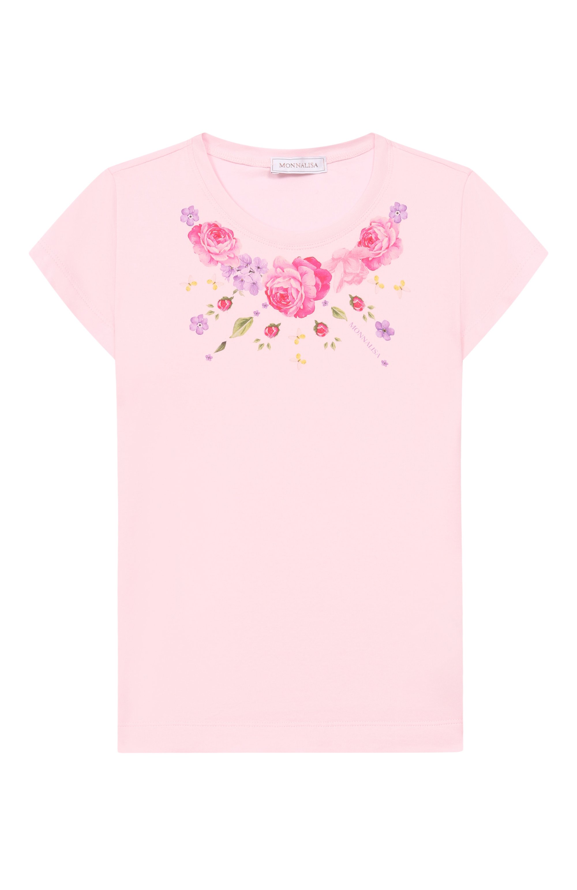 Хлопковая футболка MONNALISA светло-розового цвета по цене 8300 руб., арт. 11G605, фото 1 Хлопковая футболка MONNALISA, арт. 11G605, фото 1