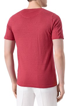Мужская футболка из хлопка и льна 120% LINO красного цвета, арт. 32ALIM7186/G308/S01 | Фото 4 (Материал внешний: Л�ен, Хлопок; Рукава: Короткие; Драгоценные камни: Проставлено; Материал сплава: Проставлено; Длина (для топов): Стандартные; Принт: Без принта; Стили: Кэжуэл; Кросс-КТ: Джерси; Мужское Кросс-КТ: Футболка-одежда)