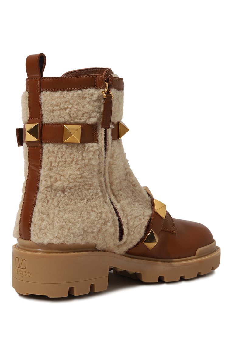 Женские ботинки roman stud VALENTINO коричневого цвета, арт. 3W2S0CJ3/MHA | Фото 5 (Материал внутренний: Текстиль; Материал внешний: Текстиль; Подошва: Платформа; Каблук высота: Низкий; Материал утеплителя: Без утеплителя; Женское Кросс-КТ: Байкеры-ботинки)