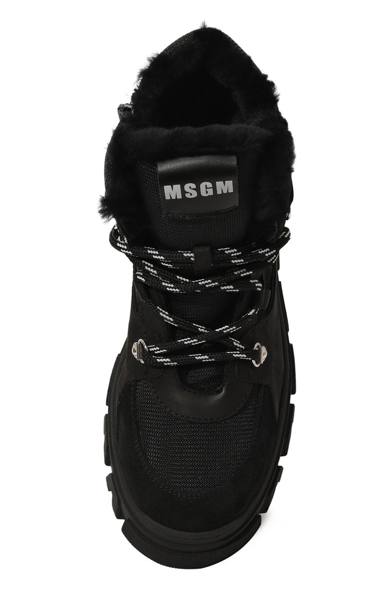 Детские утепленные ботинки MSGM KIDS черного цвета, арт. 78901/36-40 | Фото 4 (Материал утеплителя: Натуральный мех; Нос: Не проставлено; Материал внешний: Текстиль, Натуральная кожа; Кросс-КТ: хайкеры; Мальчики Кросс-КТ: Обувь-зимняя)