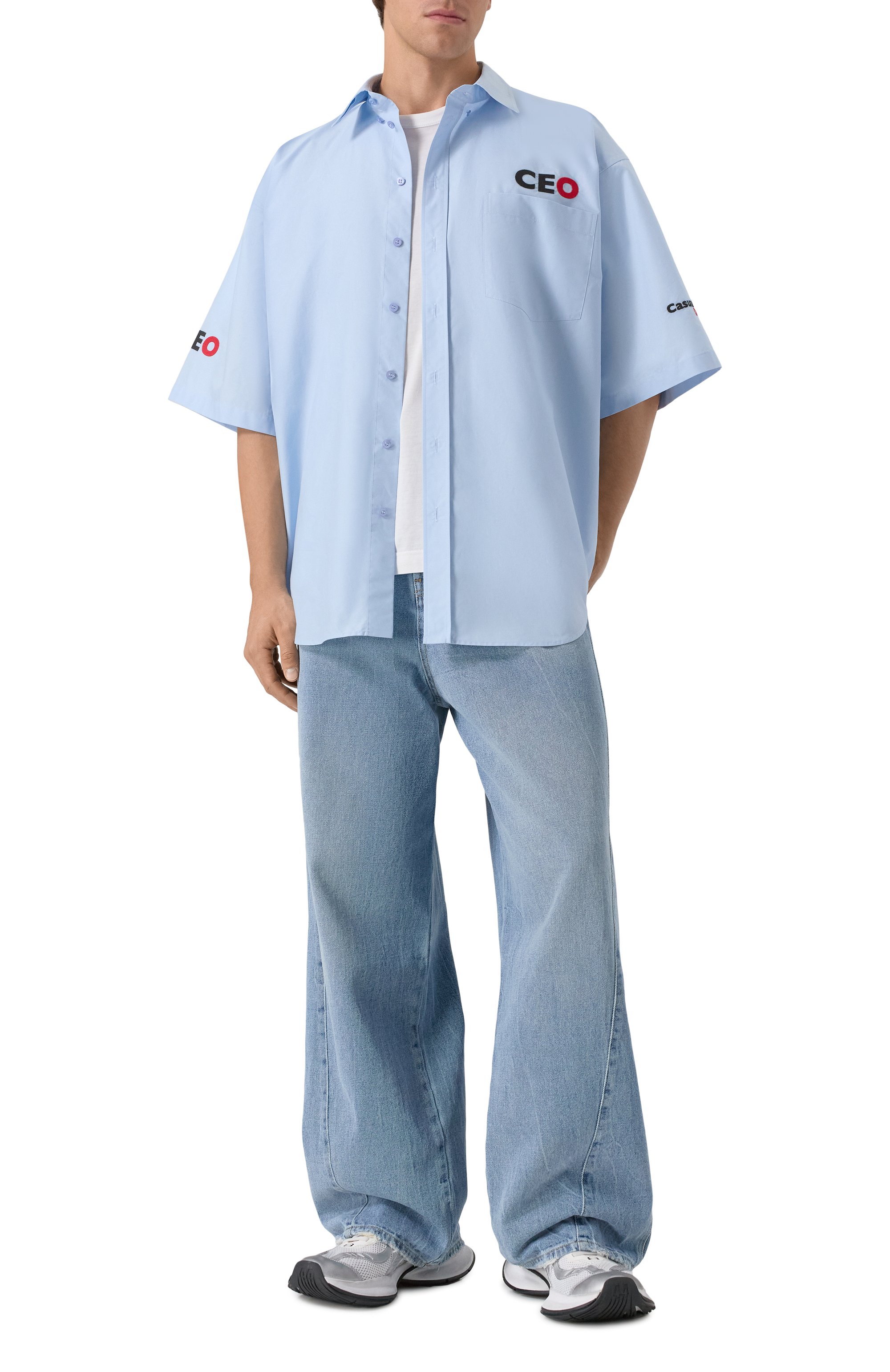 Хлопковая рубашка BALENCIAGA голубого цвета по цене 134500 руб., арт. 839187/TNM60, фото 2 Хлопковая рубашка BALENCIAGA, арт. 839187/TNM60, фото 2