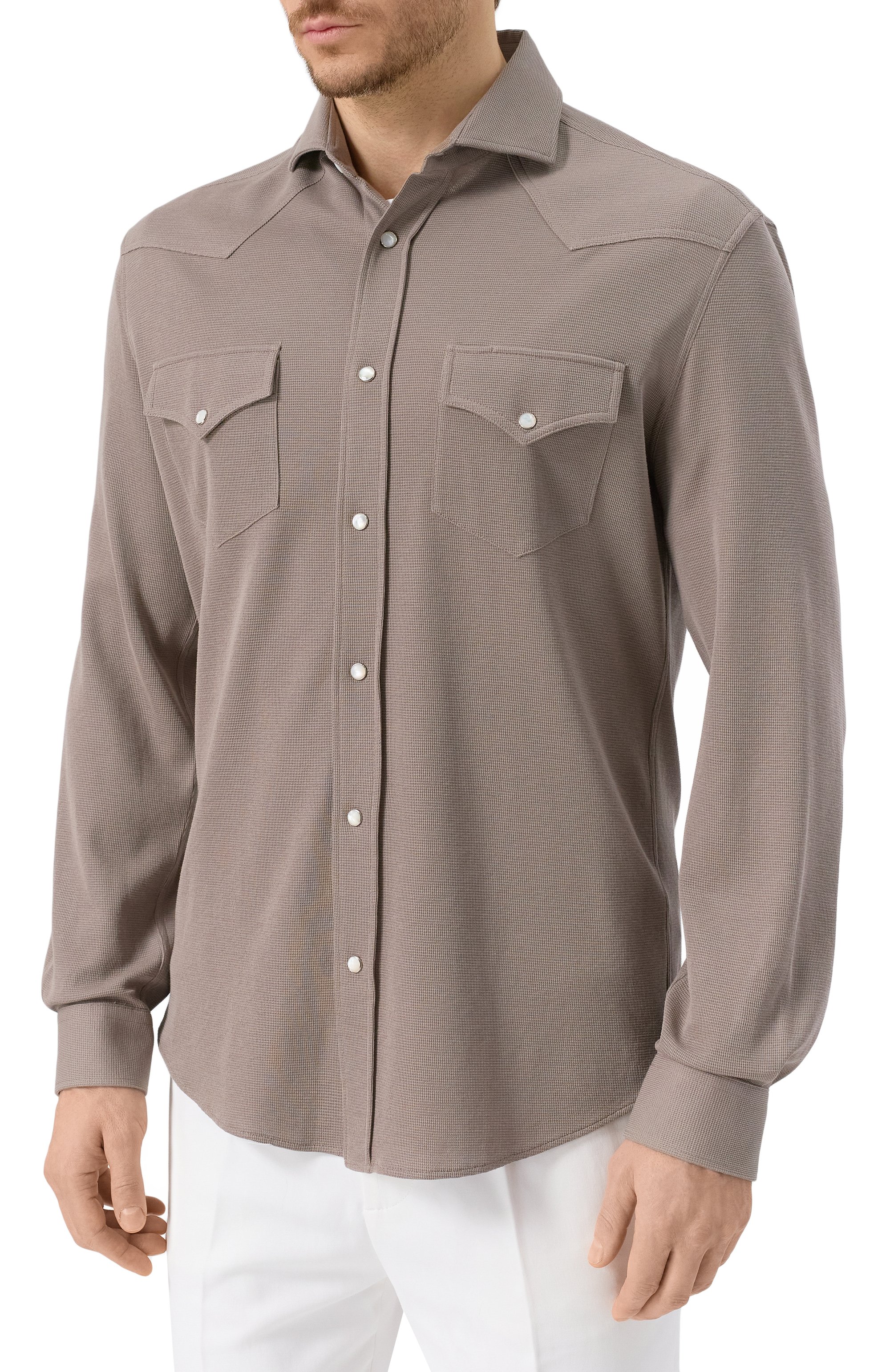 Рубашка из хлопка и шелка BRUNELLO CUCINELLI, арт. MW8666666, фото 3