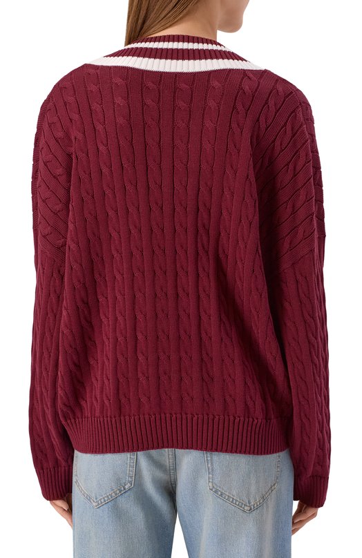 Хлопковый свитер Brunello Cucinelli M19756512 Бордовый  M19756512 Фото 4