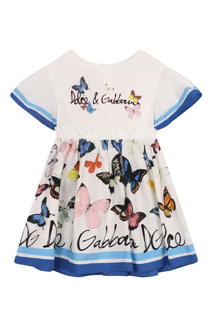 Детское хлопковое платье DOLCE & GABBANA белого цвета, арт. L5JD9P/G700M/2-6 | Фото 1 (Материал сплава: Проставлено; Драгоценные камни: Проставлено; Рукава: Короткие; Материал внешний: Хлопок)