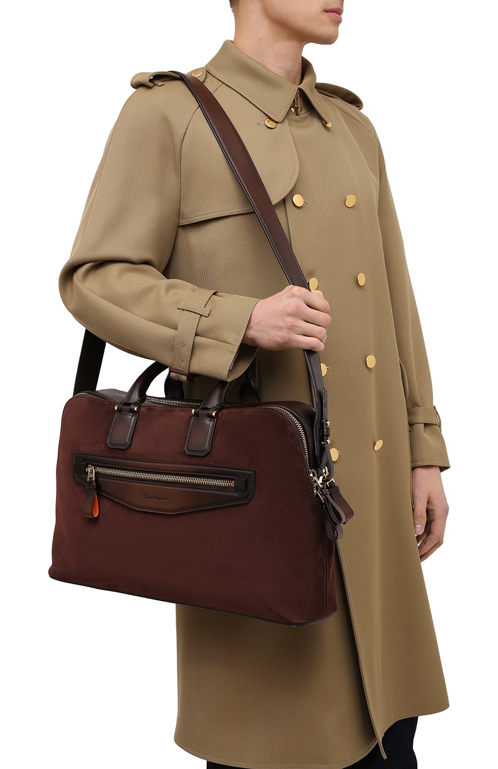 Замшевая сумка для ноутбука SANTONI темно-коричневого цвета по цене 239500 руб., арт. UIBBA2010LI-H2RUT50, фото 5 Замшевая сумка для ноутбука SANTONI, арт. UIBBA2010LI-H2RUT50, фото 5