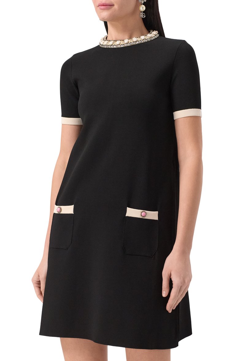 Женское платье из вискозы VALENTINO черного цвета, арт. 6B3KD13L96B | Фото 3 (Длина Ж (юбки, платья, шорты): Мини; Рукава: Короткие; Материал внешний: Вискоза; Случай: Повседневный; Кросс-КТ: Трикотаж; Женское Кросс-КТ: Платье-одежда; Стили: Ретро)