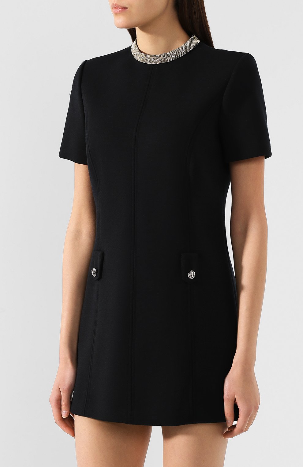 Шерстяное платье SAINT LAURENT черного цвета по цене 314000 руб., арт. 568820/Y791U, фото 3 Шерстяное платье SAINT LAURENT, арт. 568820/Y791U, фото 3