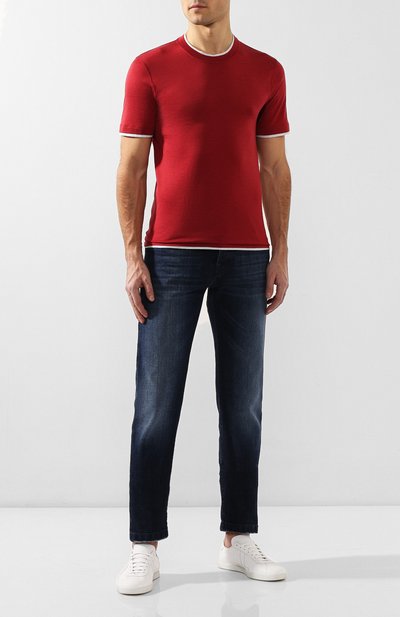 Футболка из шелка и хлопка BRUNELLO CUCINELLI красного цвета по цене 56300 руб., арт. MTS467427, фото 2 Футболка из шелка и хлопка BRUNELLO CUCINELLI, арт. MTS467427, фото 2