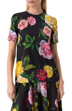 Женский шелковый топ DOLCE & GABBANA разноцветного цвета, арт. F7A02T/FSA7B | Фото 3 (Драгоценные камни: Проставлено; Рукава: Короткие; Материал внешний: Шелк; Материал сплава: Проставлено; Длина (для топов): Стандартные; Стили: Романтичный; Кросс-КТ: костюм)