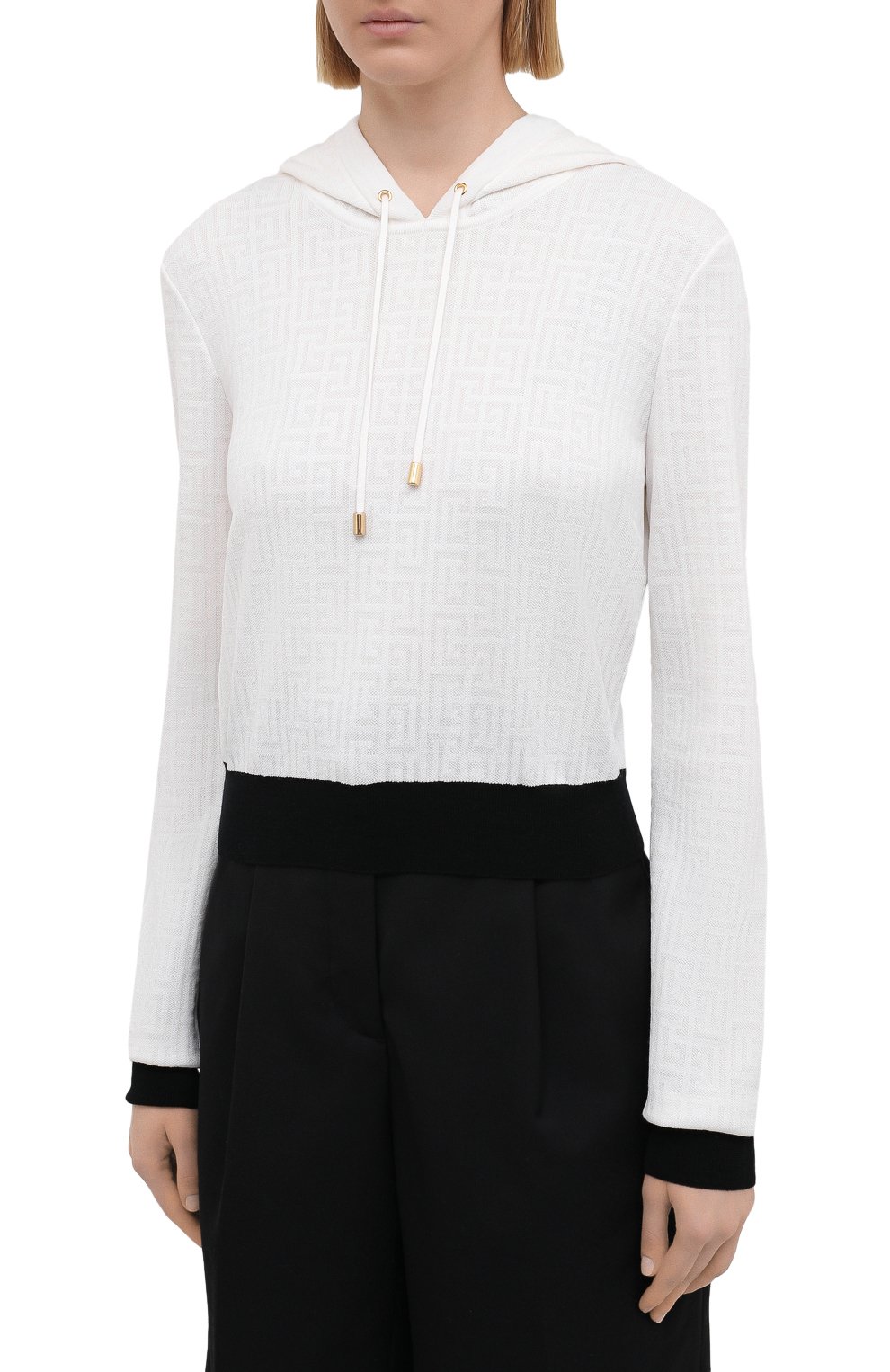 Худи из шерсти и вискозы BALMAIN белого цвета по цене 118500 руб., арт. VF2JP005/K270, фото 3 Худи из шерсти и вискозы BALMAIN, арт. VF2JP005/K270, фото 3