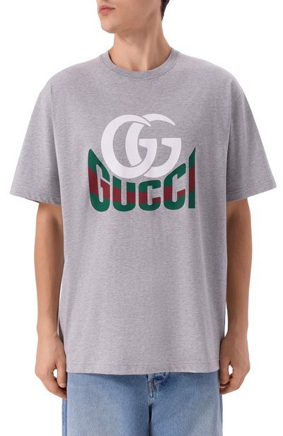 Хлопковая футболка GUCCI серого цвета по цене 77250 руб., арт. 796395/XJGQ7, фото 3 Хлопковая футболка GUCCI, арт. 796395/XJGQ7, фото 3