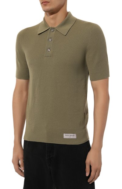 Шерстяное поло BALMAIN хаки цвета по цене 94150 руб., арт. DH1GB066/KE93, фото 3 Шерстяное поло BALMAIN, арт. DH1GB066/KE93, фото 3