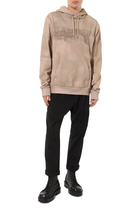 Хлопковое худи Balmain AH1JT047GC61 Бежевый  AH1JT047GC61 Фото 2