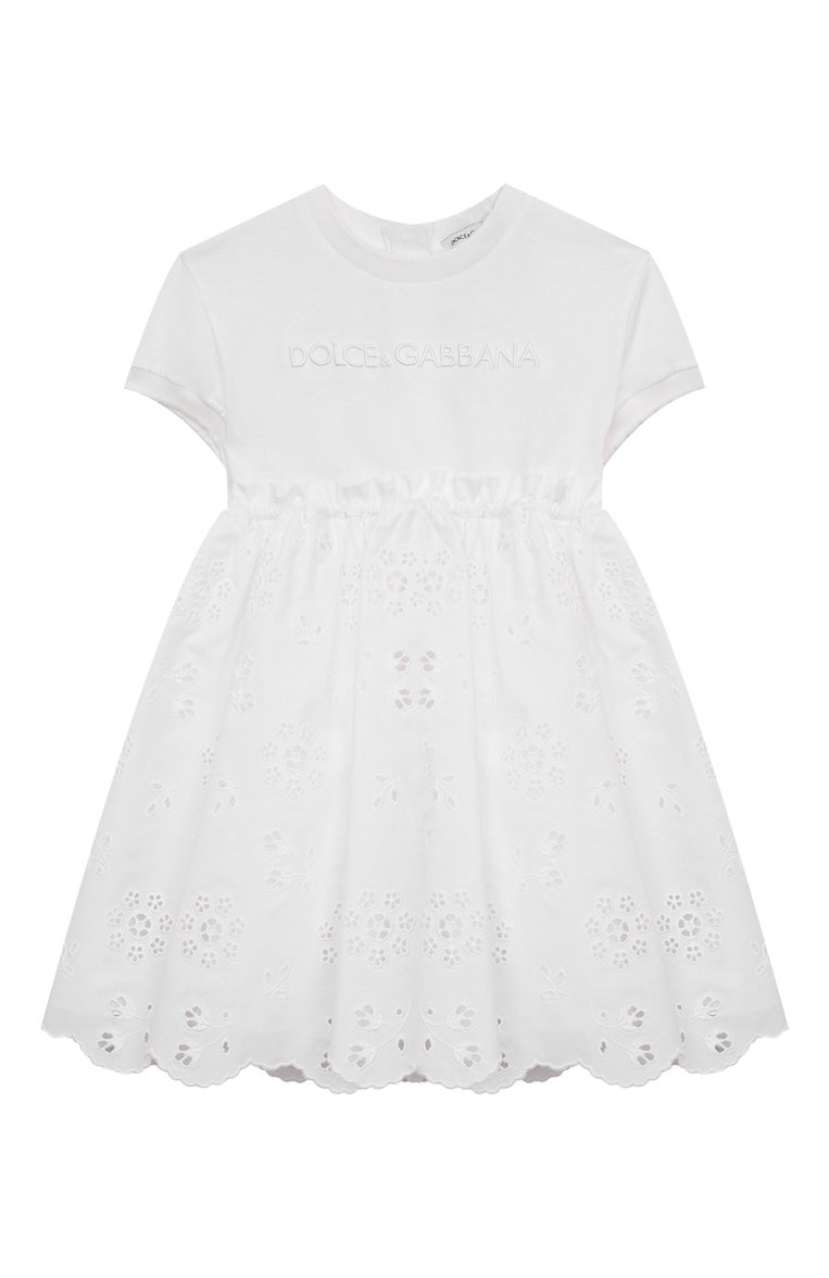 Женский комплект из платья и шорт DOLCE & GABBANA белого цвета, арт. L2JD9D/G7NXV | Фото 3 (Материал внешний: Хлопок; Нос: Не проставлено; Ростовка одежда: 12 мес | 80 см, 9 мес | 74 см)