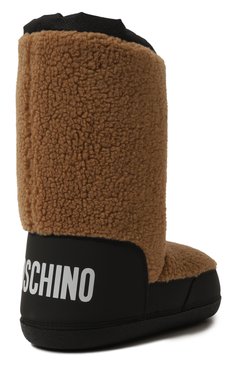 Детские утепленные сапоги MOSCHINO коричневого цвета, арт. 71891/VAR1/36-41 | Фото 3 (Материал утеплителя: Натуральный мех; Нос: Не проставлено; Материал сплава: Проставлено; Материал внутренний: Текстиль; Материал внешний: Текстиль; Тематический товар: Teddy Bear)