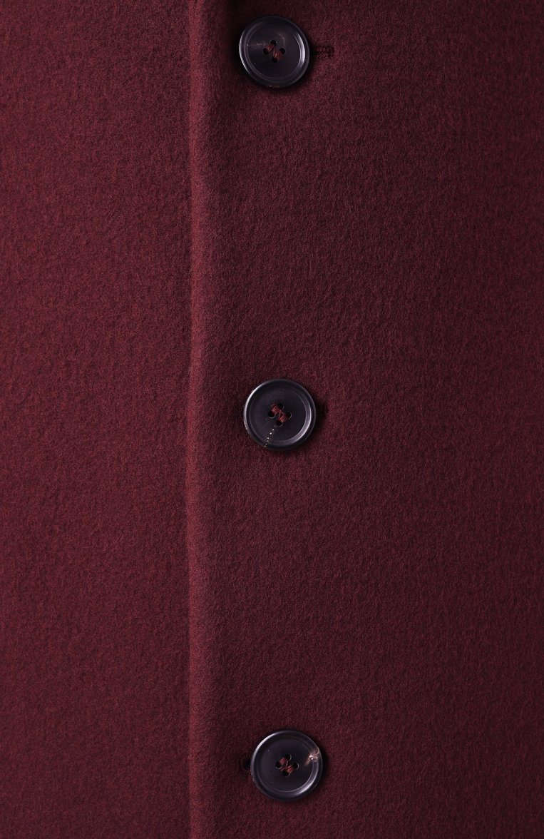 Мужской пальто из шерсти и кашемира PRADA бордового цвета, арт. SGB840-1ZC2-F0403-212 | Фото 6 (1-2-бортные: Однобортные; Материал внешний: Шерсть; Рукава: Длинные; Мужское Кросс-КТ: пальто-верхняя одежда; Длина (верхняя одежда): До колена; Стили: Кэжуэл)