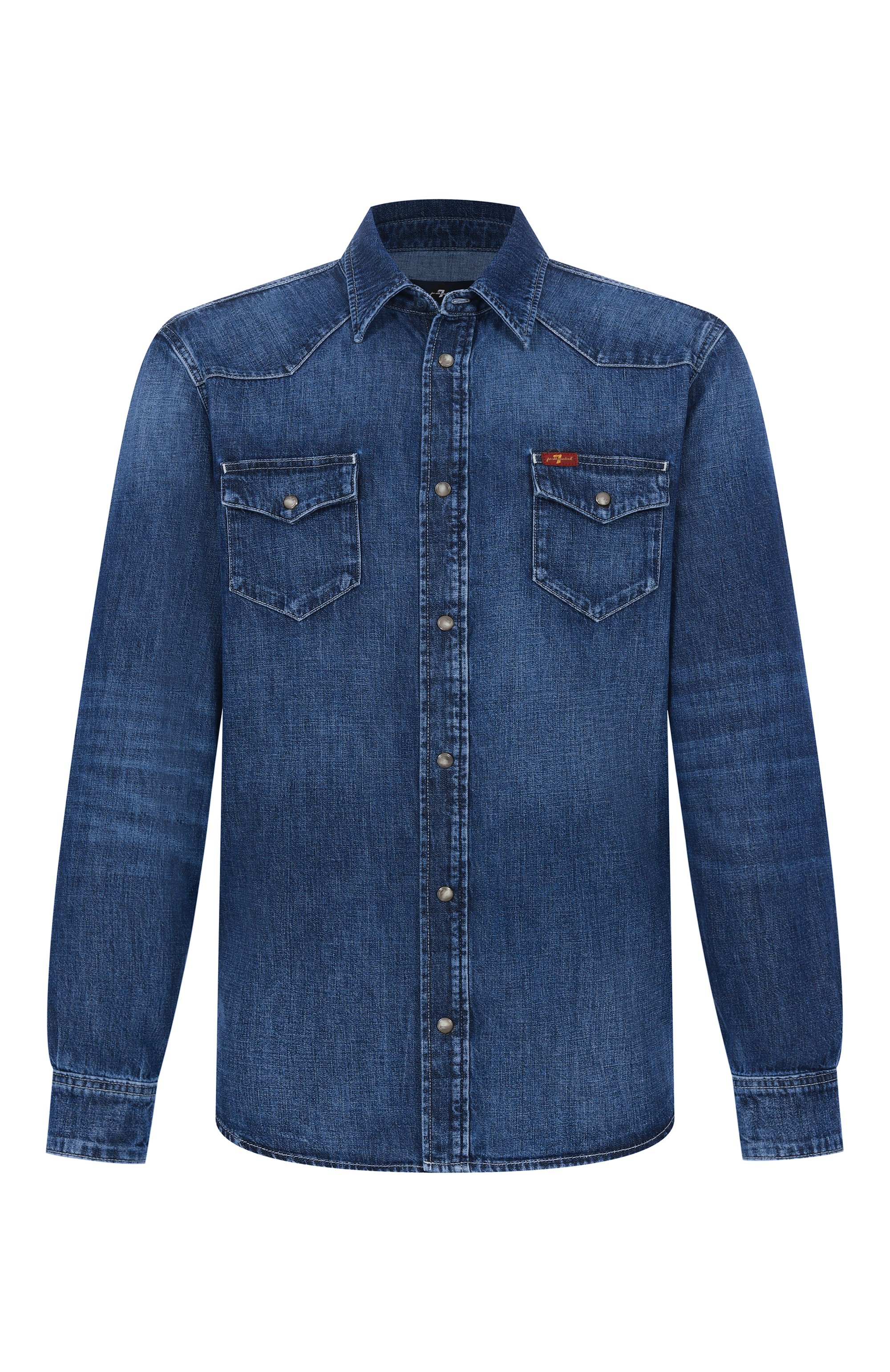 Джинсовая рубашка 7 FOR ALL MANKIND синего цвета по цене 29950 руб., арт. 7TCA0H08-3M7, фото 1 Джинсовая рубашка 7 FOR ALL MANKIND, арт. 7TCA0H08-3M7, фото 1