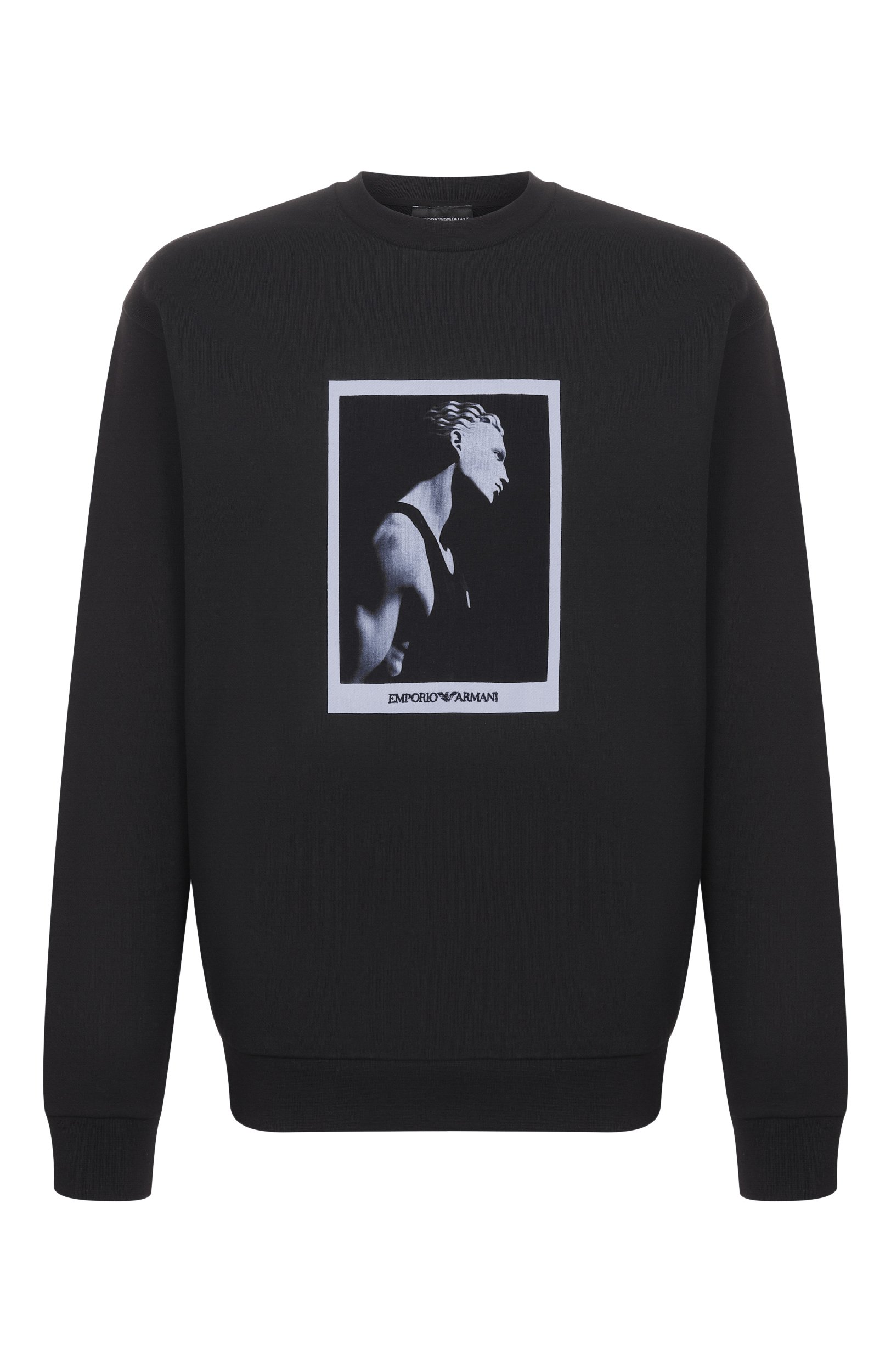 Хлопковый свитшот EMPORIO ARMANI черного цвета по цене 39700 руб., арт. EM006933/AF27740, фото 1 Хлопковый свитшот EMPORIO ARMANI, арт. EM006933/AF27740, фото 1