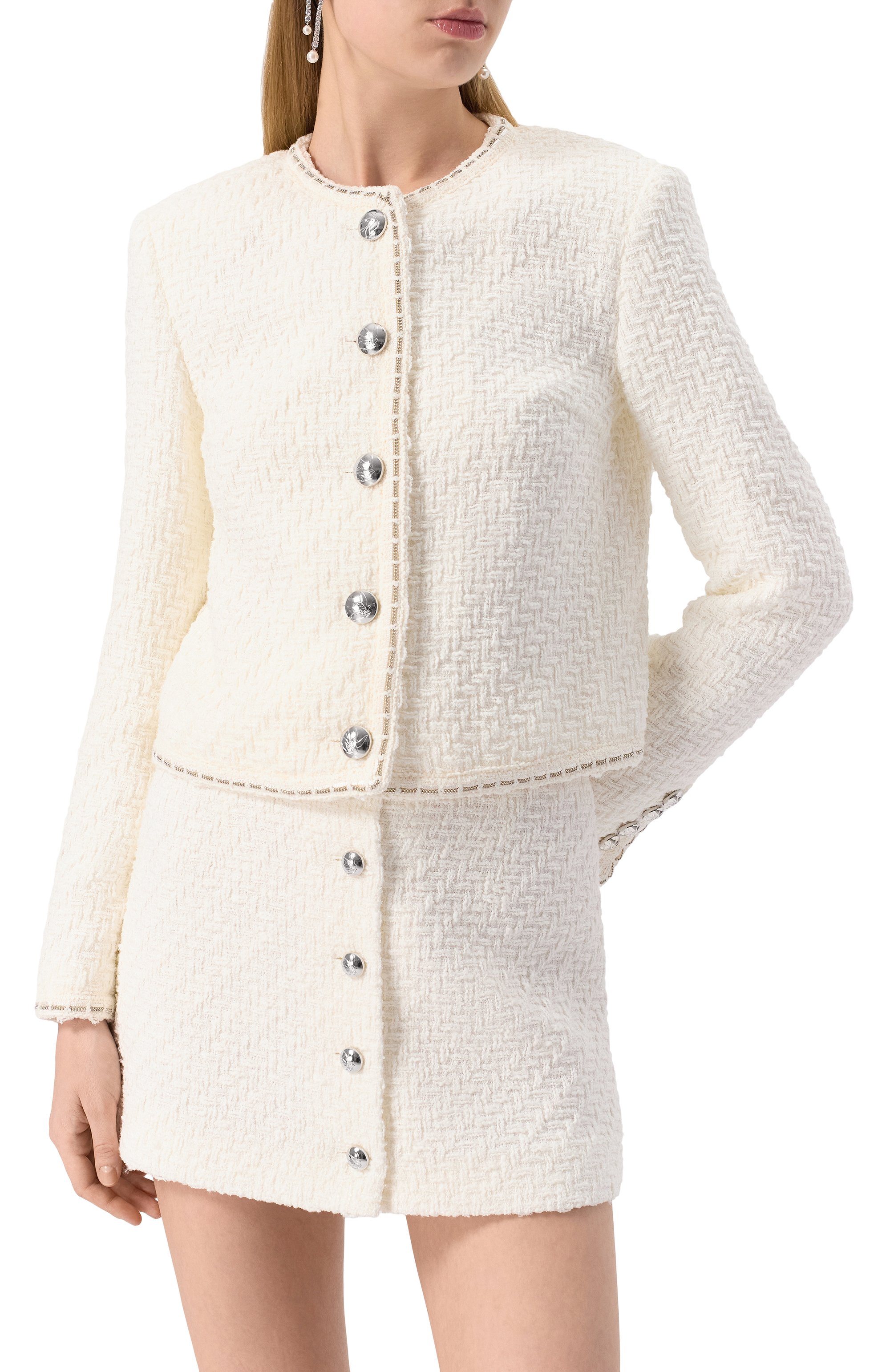 Твидовый жакет OLOLOL белого цвета по цене 92000 руб., арт. OLJT061T/3107.100/S25, фото 3 Твидовый жакет OLOLOL, арт. OLJT061T/3107.100/S25, фото 3