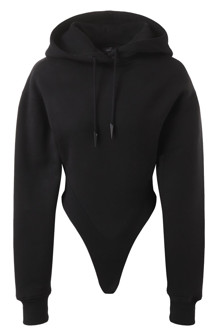 Женское хлопковое боди MUGLER черного цвета, арт. 25P3B002566018 | Фото 1 (Рукава: Длинные; Женское Кросс-КТ: Боди-одежда; Стили: Кэжуэл; Материал внешний: Хлопок)