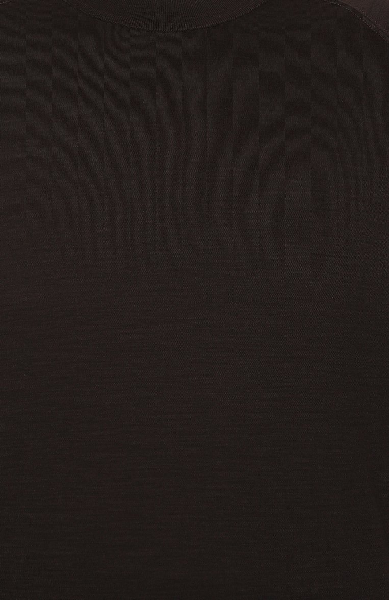 Мужская шерстяная футболка ZEGNA темно-коричневого цвета, арт. FCT706/UF328A9 | Фото 6 (Длина (для топов): Стандартные; Рукава: Короткие; Материал внешний: Шерсть; Принт: Без принта; Мужское Кросс-КТ: Футболка-одежда; Ст�или: Кэжуэл; Автоматизация ТО: Проставлено; Автоматизация состава: Проставлено; Детали: Без декора)