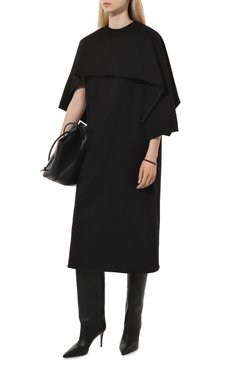 Женское хлопковое платье JIL SANDER черного цвета, арт. J03CT0368/J20035 | Фото 2 (Случай: Повседневный; Материал сплава: Проставлено; Материал внешний: Хлопок; Длина Ж (юбки, платья, шорты): Миди; Драгоценные камни: Проставлено; Рукава: 3/4; Женское Кросс-КТ: Платье-одежда; Стили: Кэжуэл)