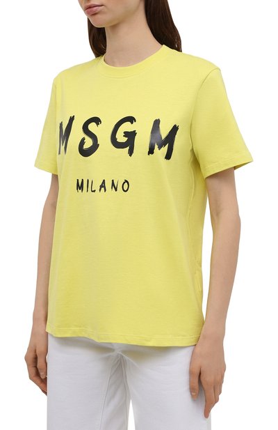 Хлопковая футболка MSGM желтого цвета по цене 9300 руб., арт. 3042MDM160 217498, фото 3 Хлопковая футболка MSGM, арт. 3042MDM160 217498, фото 3