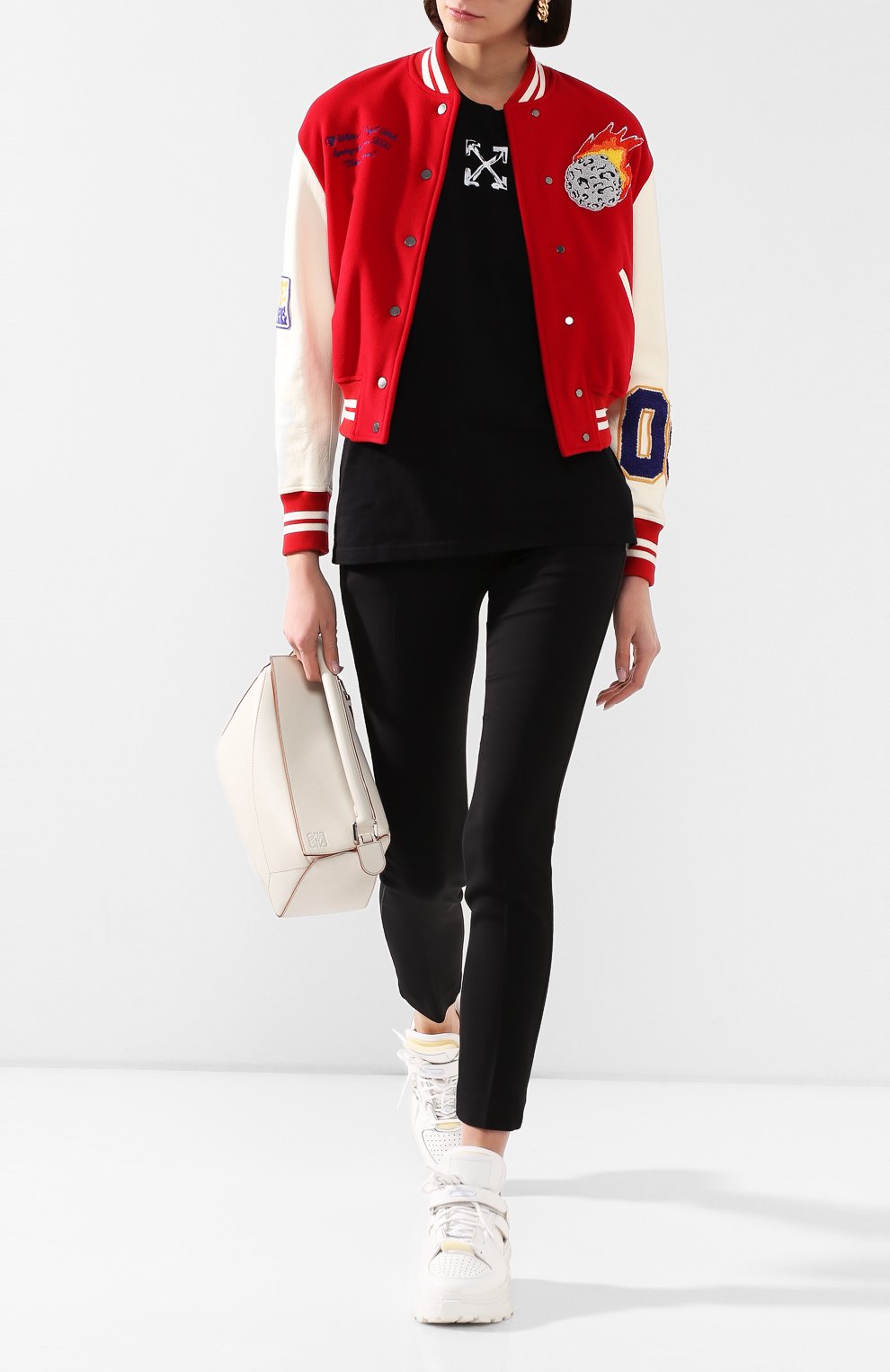 Бомбер из смеси шерсти и кожи OFF-WHITE красного цвета по цене 141000 руб., арт. 0WEA129S20FAB0012518, фото 2 Бомбер из смеси шерсти и кожи OFF-WHITE, арт. 0WEA129S20FAB0012518, фото 2