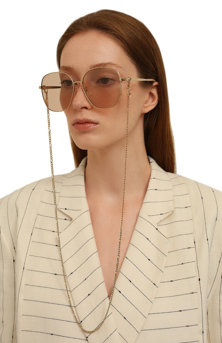 Женские солнцезащитные очки и цепочка GUCCI розового цвета, арт. GG1089SA 003 | Фото 2 (Тип очков: С/з; Материал: Металл; Нос: Не проставлено; Региональные ограничения белый список (Axapta Mercury): Не проставлено; Очки форма: Квадратные)