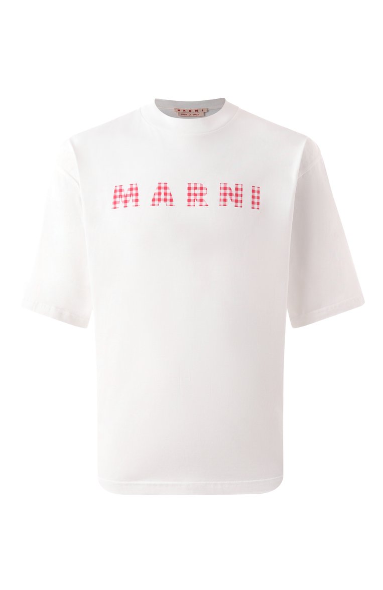 Мужская хлопковая футболка MARNI белого цвета, арт. HUMU0223GP/USCX52 | Фото 1 (Драгоценные камни: Проставлено; Материал сплава: Проставлено; Длина (для топов): Стандартные; Рукава: 3/4; Принт: С принтом; Стили: Кэжуэл; Материал внешний: Хлопок; Кросс-КТ: Джерси; Мужское Кросс-КТ: Футболка-одежда)