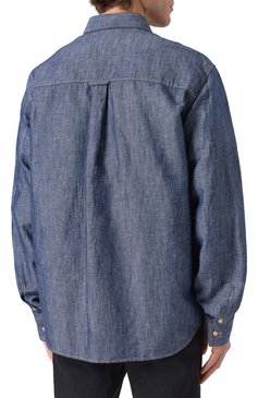 Мужская рубашка из хлопка и льна DSQUARED2 синего цвета, арт. S74DM0896/D30012 | Фото 4 (Длина (для топов): Стандартные; Материал внешний: Лен, Хлопок, Деним; Рукава: Длинные; Кросс-КТ: Деним; Принт: Однотонные; Манжеты: На пуговицах; Воротник: Кент; Случай: Повседневный; Стили: Кэжуэл)