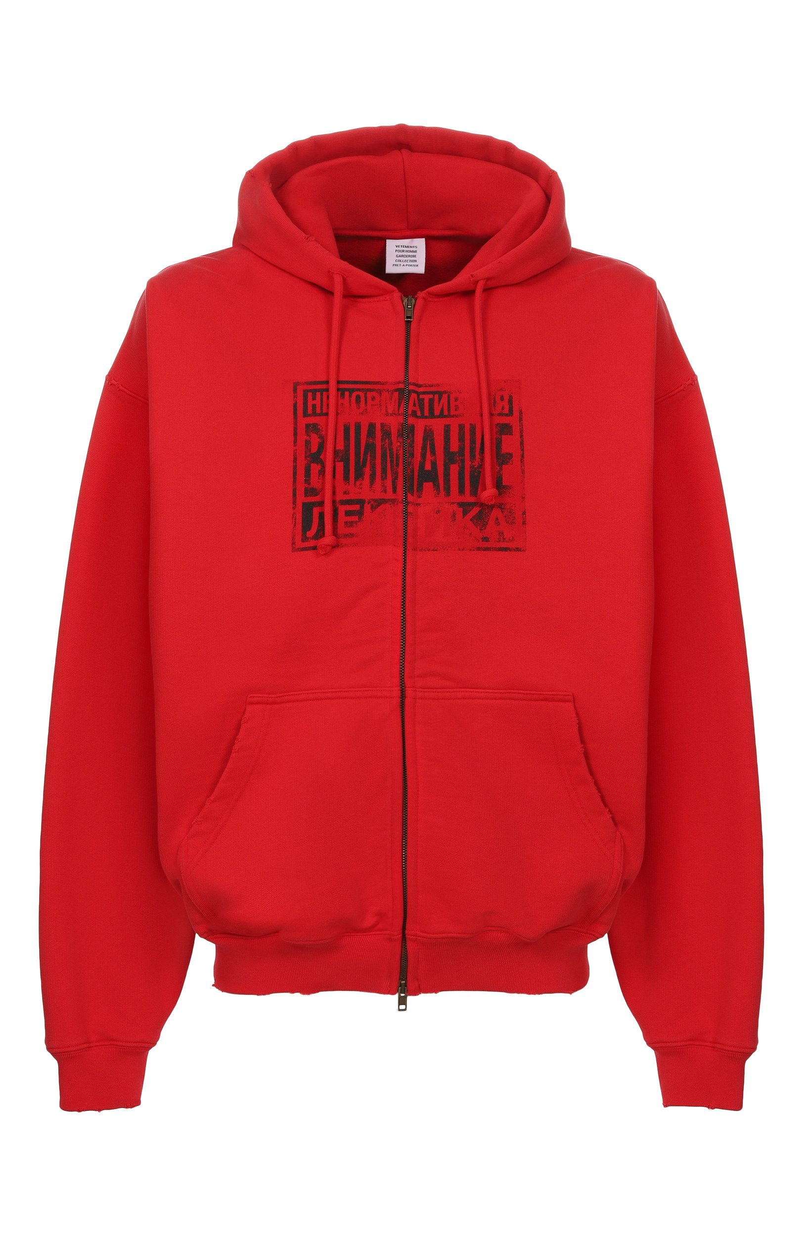 Хлопковая толстовка VETEMENTS красного цвета по цене 98550 руб., арт. MH27ZU232R, фото 1 Хлопковая толстовка VETEMENTS, арт. MH27ZU232R, фото 1