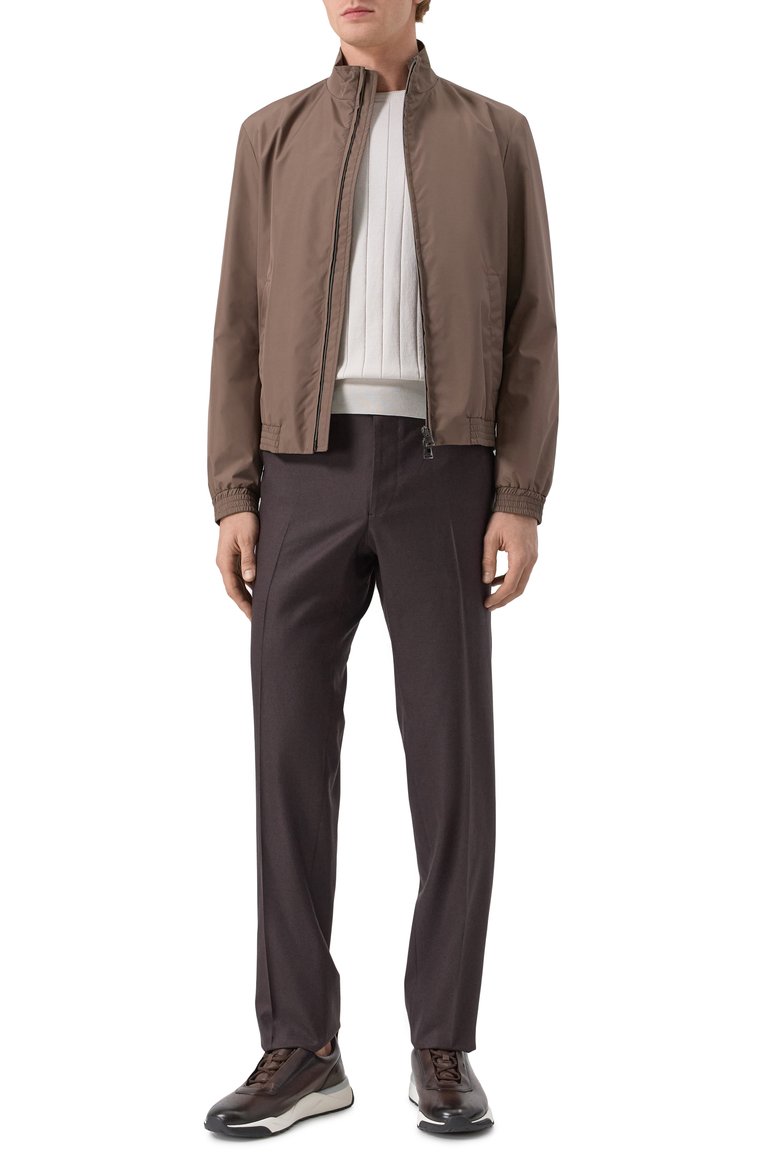 Мужской бомбер CANALI коричневого цвета, арт. 040988U/G02321 | Фото 2 (Драгоценные камни: Проставлено; Рукава: Длинные; Длина (верхняя одежда): Короткие; Материал сплава: Проставлено; Стили: Кэжуэл; Принт: Без принта; Кросс-КТ: бомбер; Материал внешний: Синтетический материал)