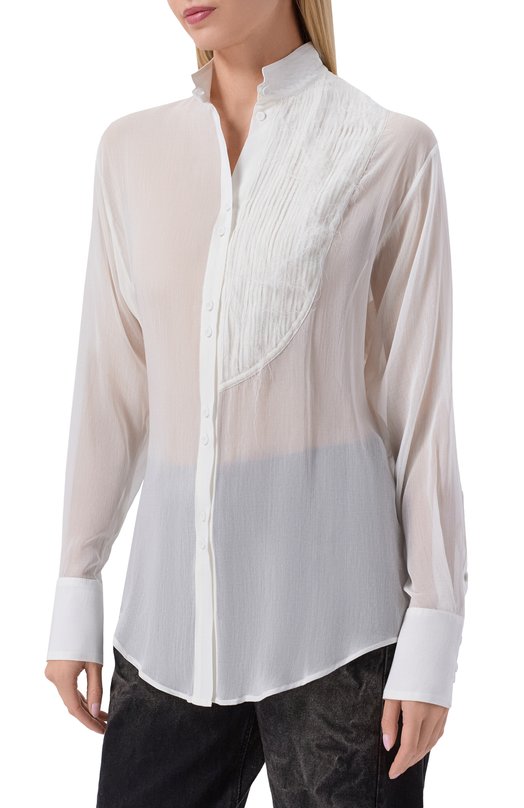 Блузка из хлопка и шелка Isabel Benenato DW81S26 Белый  DW81S26 Фото 3