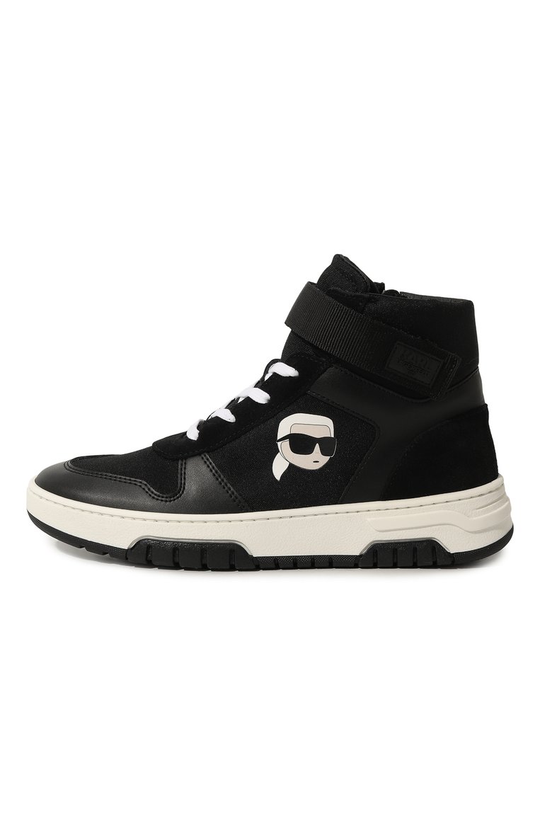 Детские кеды KARL LAGERFELD KIDS черного цвета, арт. Z30318 | Фото 2 (Материал сплава: Проставлено; Нос: Не проставлено; Материал внешний: Текстиль; Кросс-КТ: велькро; Мальчики Кросс-КТ: Обувь-высокие)