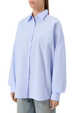 Женская хлопковая рубашка DRIES VAN NOTEN голубого цвета, арт. 251-010700-1466 | Фото 3 (Длина (для топов): Удлиненные; Материал внешний: Хлопок; Рукава: Длинные; Принт: Без принта; Женское Кросс-КТ: Рубашка-одежда; Стили: Кэжуэл; Автоматизация ТО: Проставлено; Автоматизация состава: Проставлено)