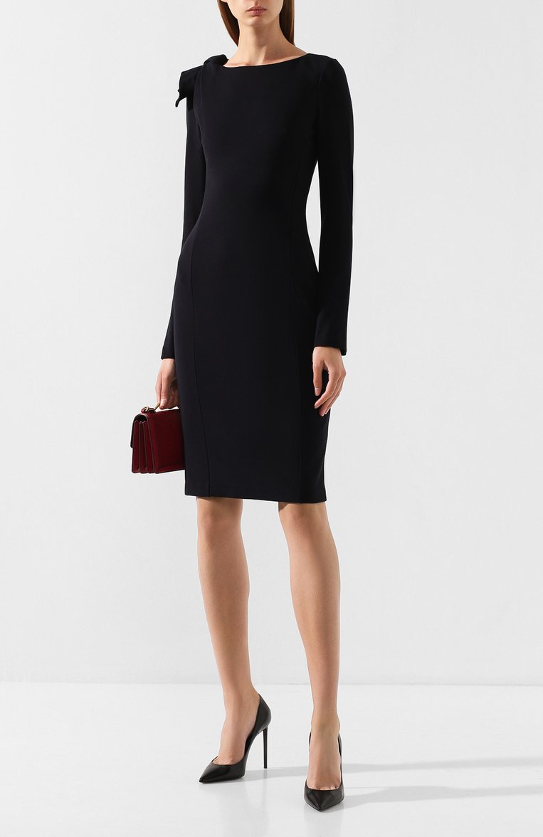 Женское платье EMPORIO ARMANI темно-синего цвета, арт. 6G2A8Q/2JFAZ | Фото 2 (Рукава: Длинные; Длина Ж (юбки, платья, шорты): До колена; Статус проверки: Проверено, Проверена категория; Случай: Повседневный; Материал внешний: Вискоза; Женское Кросс-КТ: платье-футляр, Платье-одежда)