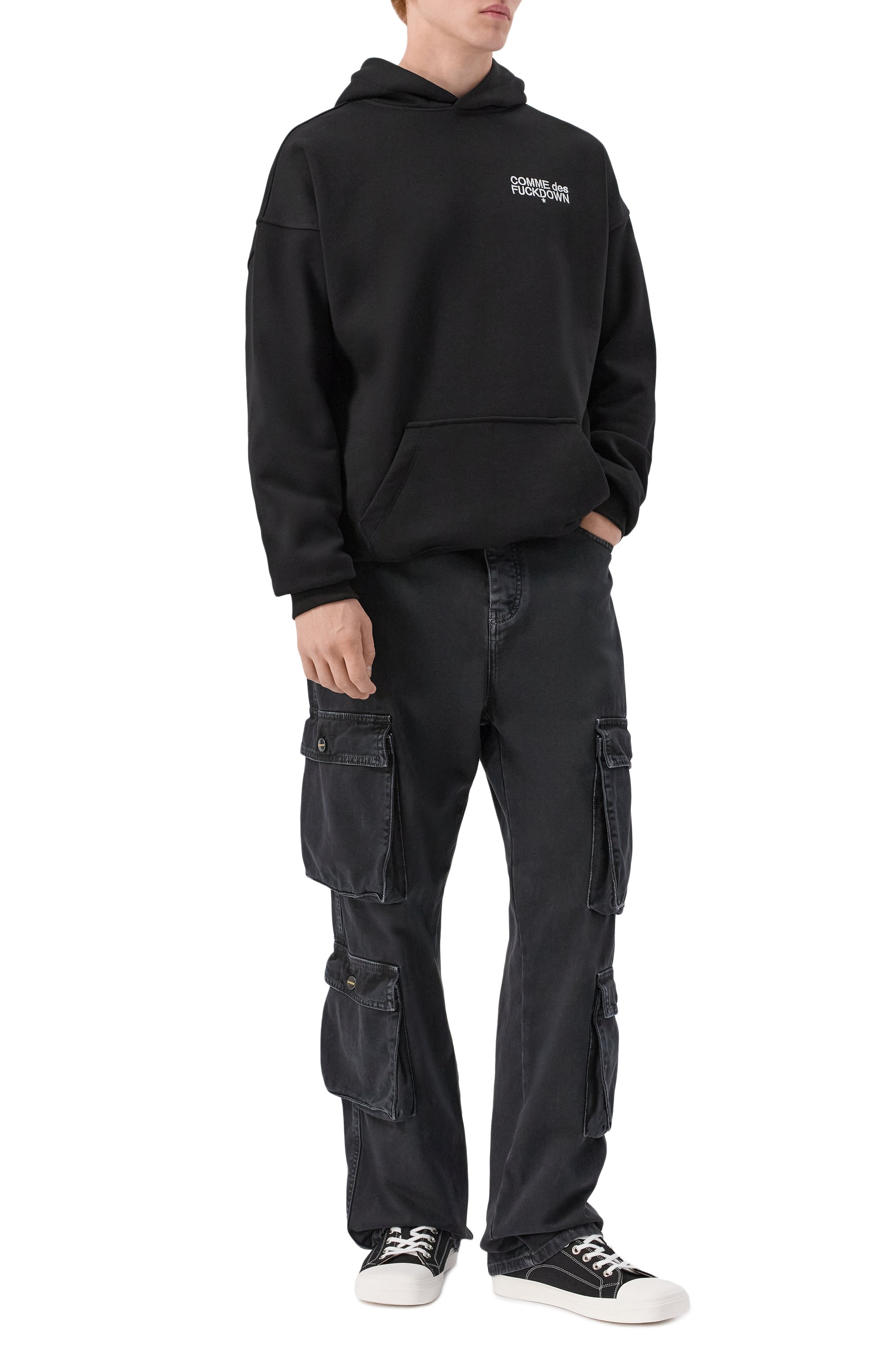 Хлопковое худи COMME DES FUCKDOWN черного цвета по цене 12000 руб., арт. CFABM01725, фото 2 Хлопковое худи COMME DES FUCKDOWN, арт. CFABM01725, фото 2