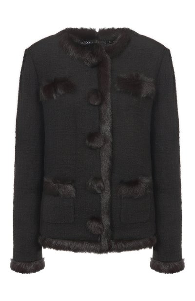 Женский твидовый жакет с отделкой мехом козы DOLCE & GABBANA, арт. F27HIZ/HUMJK