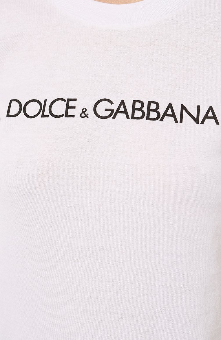 Женская хлопковая футболка DOLCE & GABBANA белого цвета, арт. F8T00T/G7H4P | Фото 5 (Рукава: Короткие; Длина (для топов): Стандартные; Принт: С принтом; Материал сплава: Проставлено; Материал внешний: Хлопок; Стили: Спорт-шик; Женское Кросс-КТ: Футболка-одежда; Драгоценные камни: Проставлено)