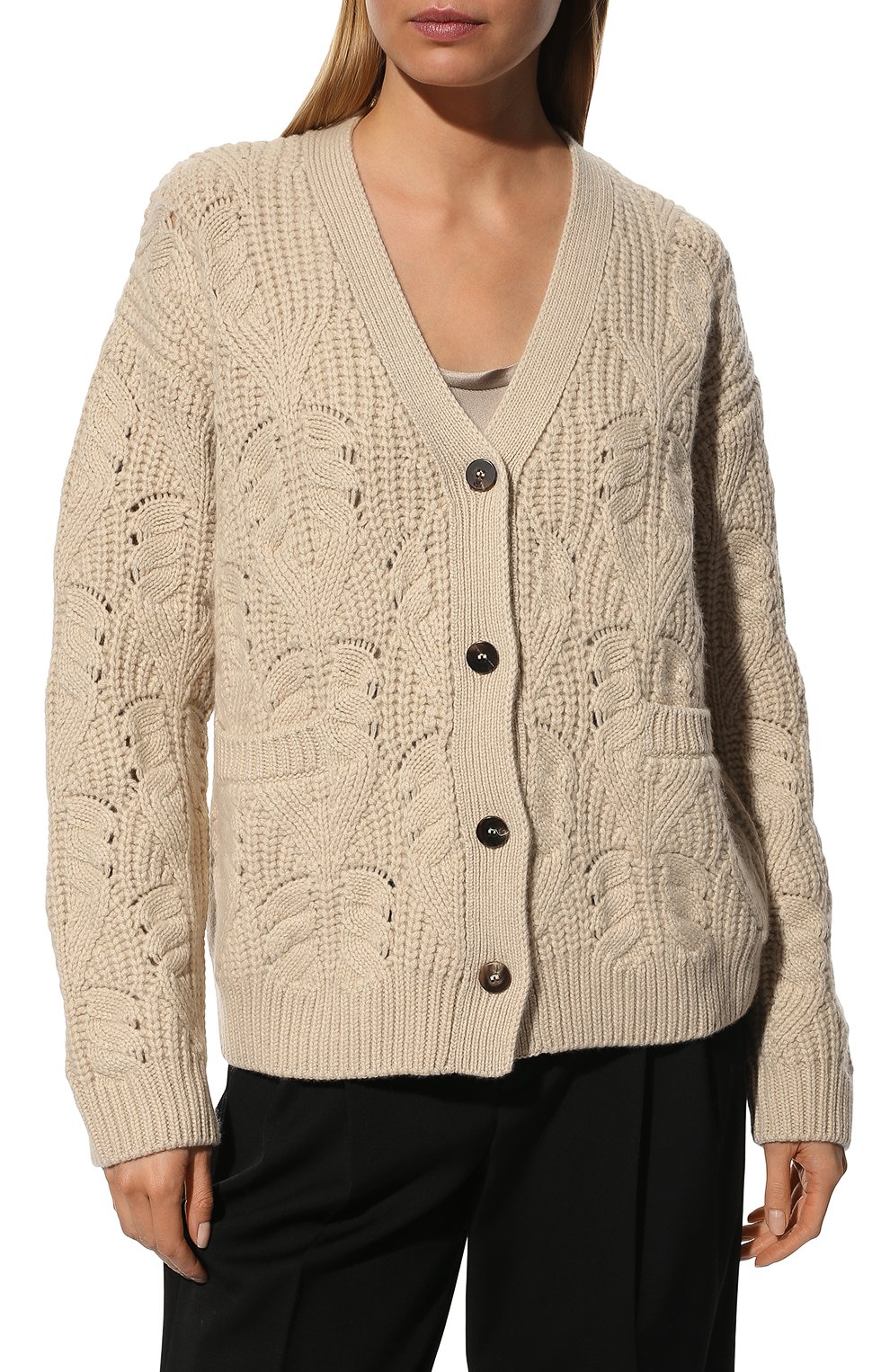 Кашемировый кардиган LORO PIANA кремового цвета по цене 356500 руб., арт. FAM0108, фото 3 Кашемировый кардиган LORO PIANA, арт. FAM0108, фото 3