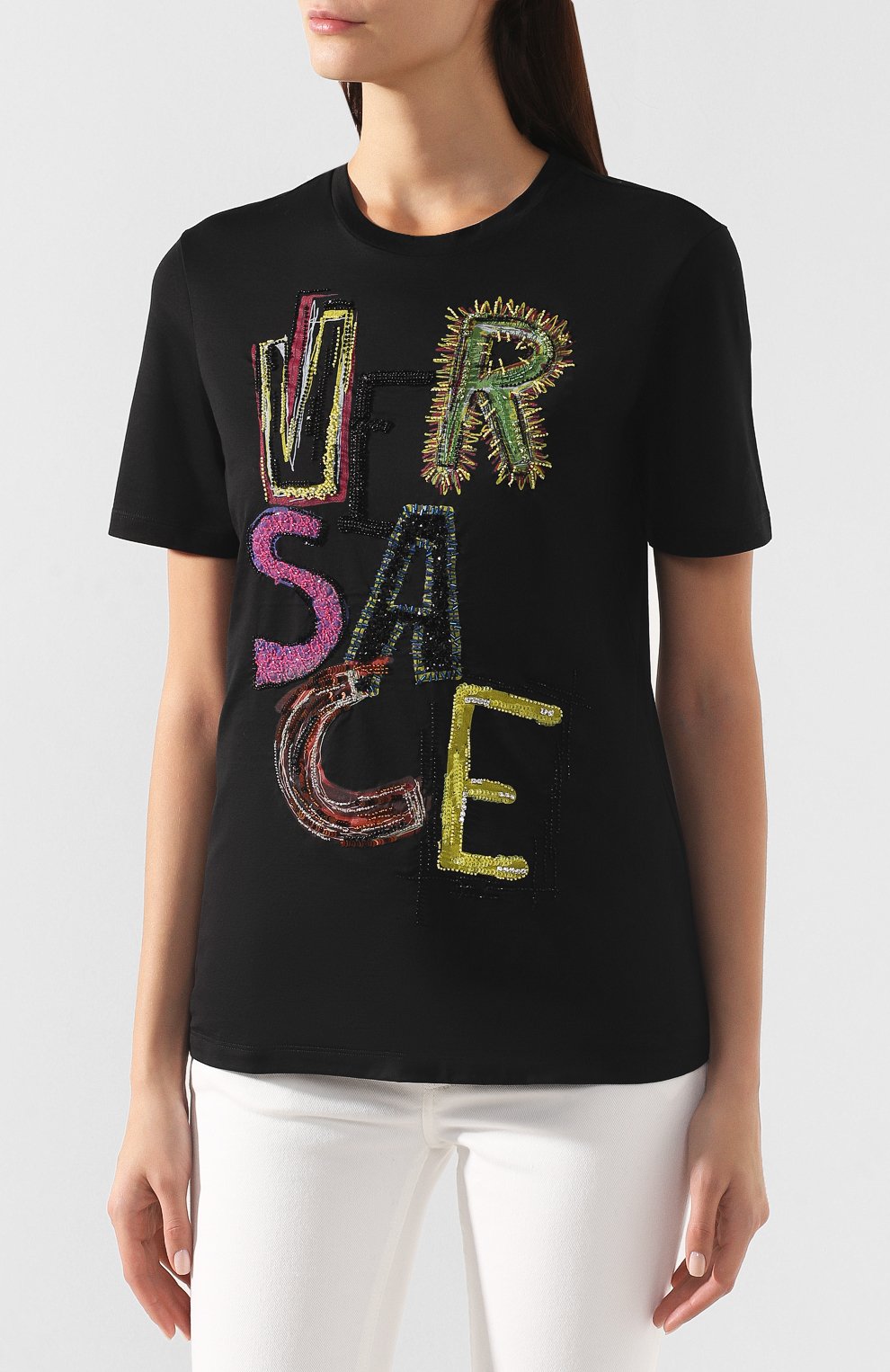 Хлопковая футболка VERSACE черного цвета по цене 115500 руб., арт. A83852/A201952, фото 3 Хлопковая футболка VERSACE, арт. A83852/A201952, фото 3