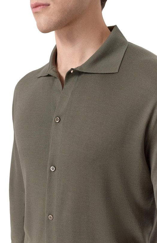 Рубашка из кашемира и шерсти Stefano Ricci W505506PAL/W26150_001 Хаки  W505506PAL/W26150_001 Фото 5