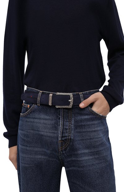 Замшевый ремень KITON темно-синего цвета по цене 89550 руб., арт. USC21PN00113, фото 2 Замшевый ремень KITON, арт. USC21PN00113, фото 2