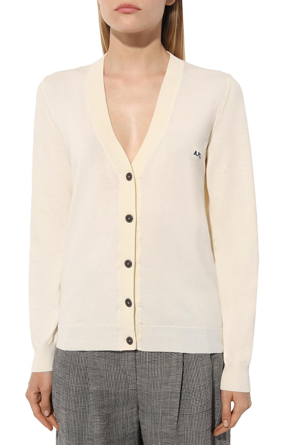 Хлопковый кардиган A.P.C. кремового цвета по цене 27650 руб., арт. C0EZJ-F22249., фото 3 Хлопковый кардиган A.P.C., арт. C0EZJ-F22249., фото 3
